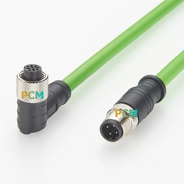 Right Angle M12 D Code Female To Male CAT5E Cable factory