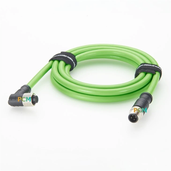 Right Angle M12 D Code Female To Male CAT5E Cable